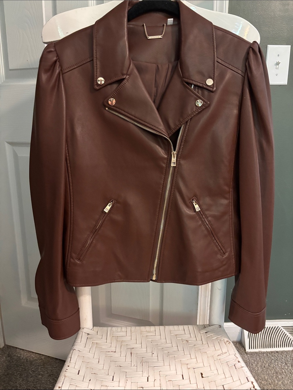 Chico's Chocolate Brown Faux Leather Moto Jacket